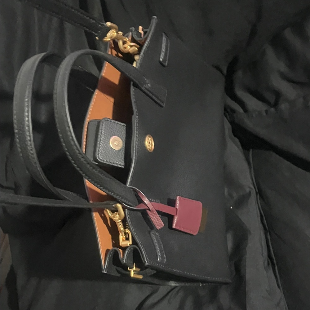 Tory Burch Black Satchel with Burgundy Tag and Gold Hardware - Picture 5 of 11